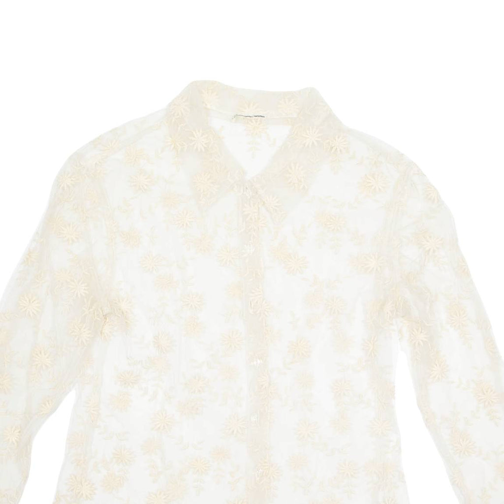 Sheer Womens Shirt White Long Sleeve Floral S