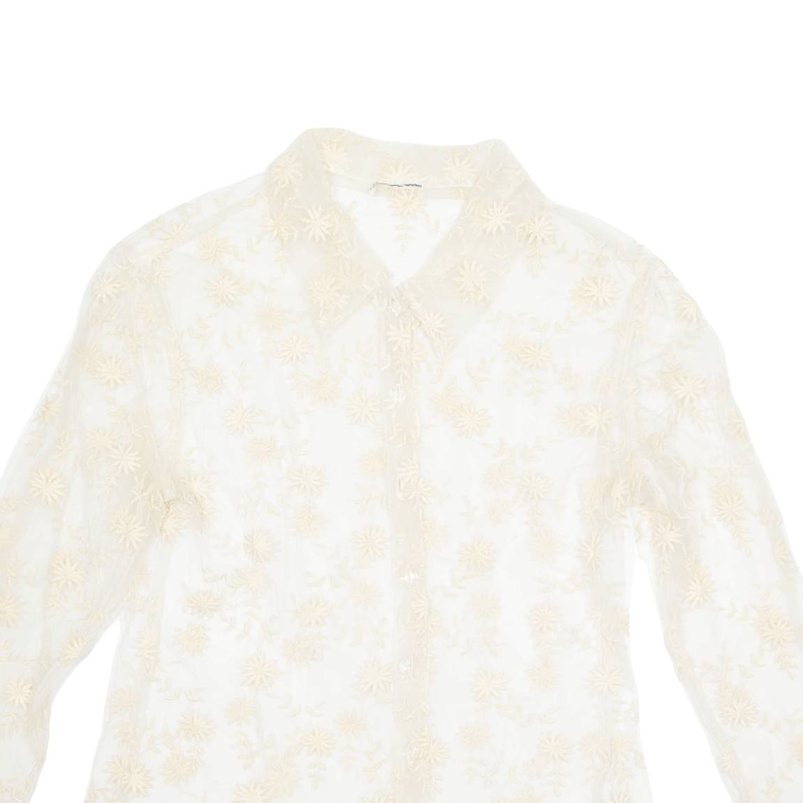 Sheer Womens Shirt White Long Sleeve Floral S