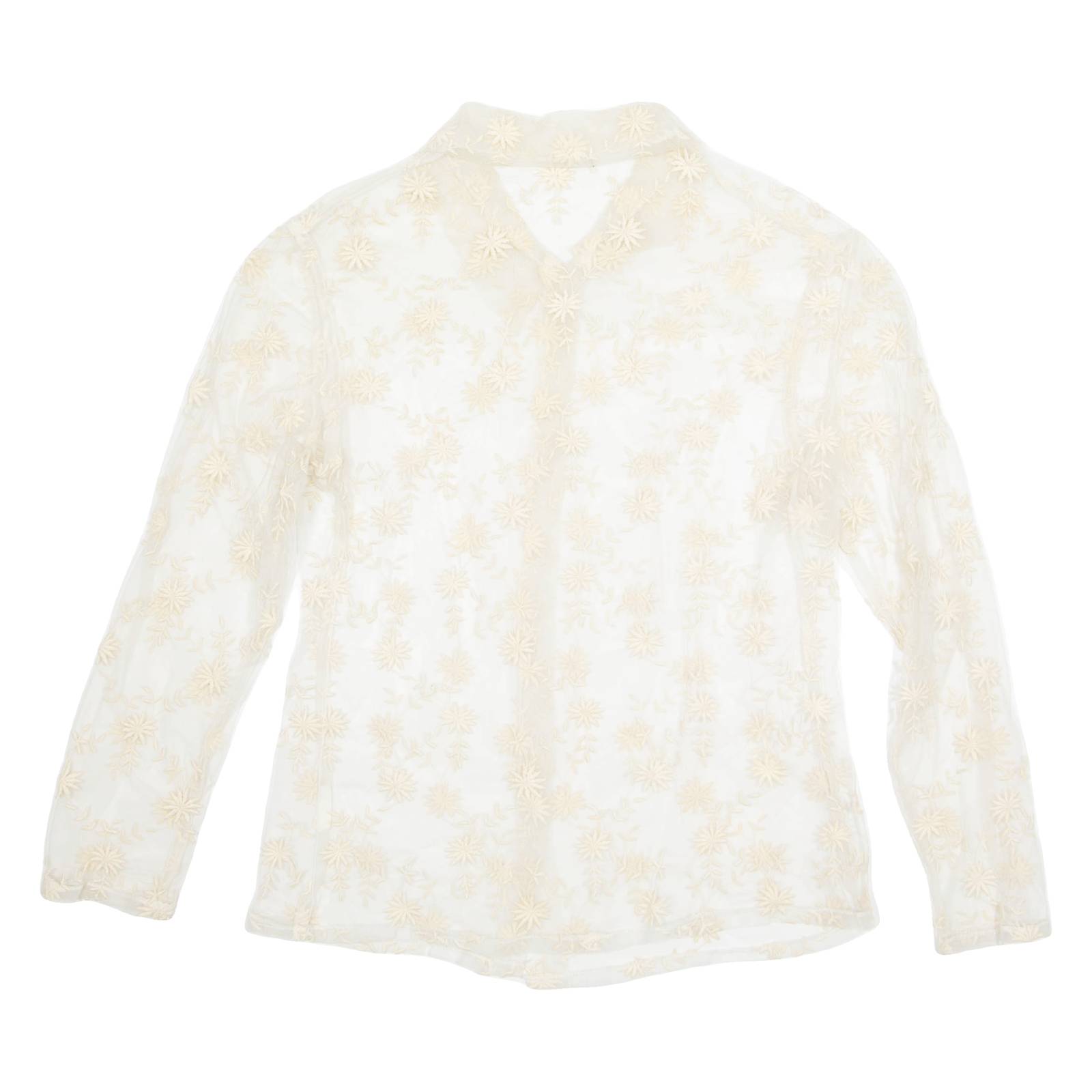 Sheer Womens Shirt White Long Sleeve Floral S