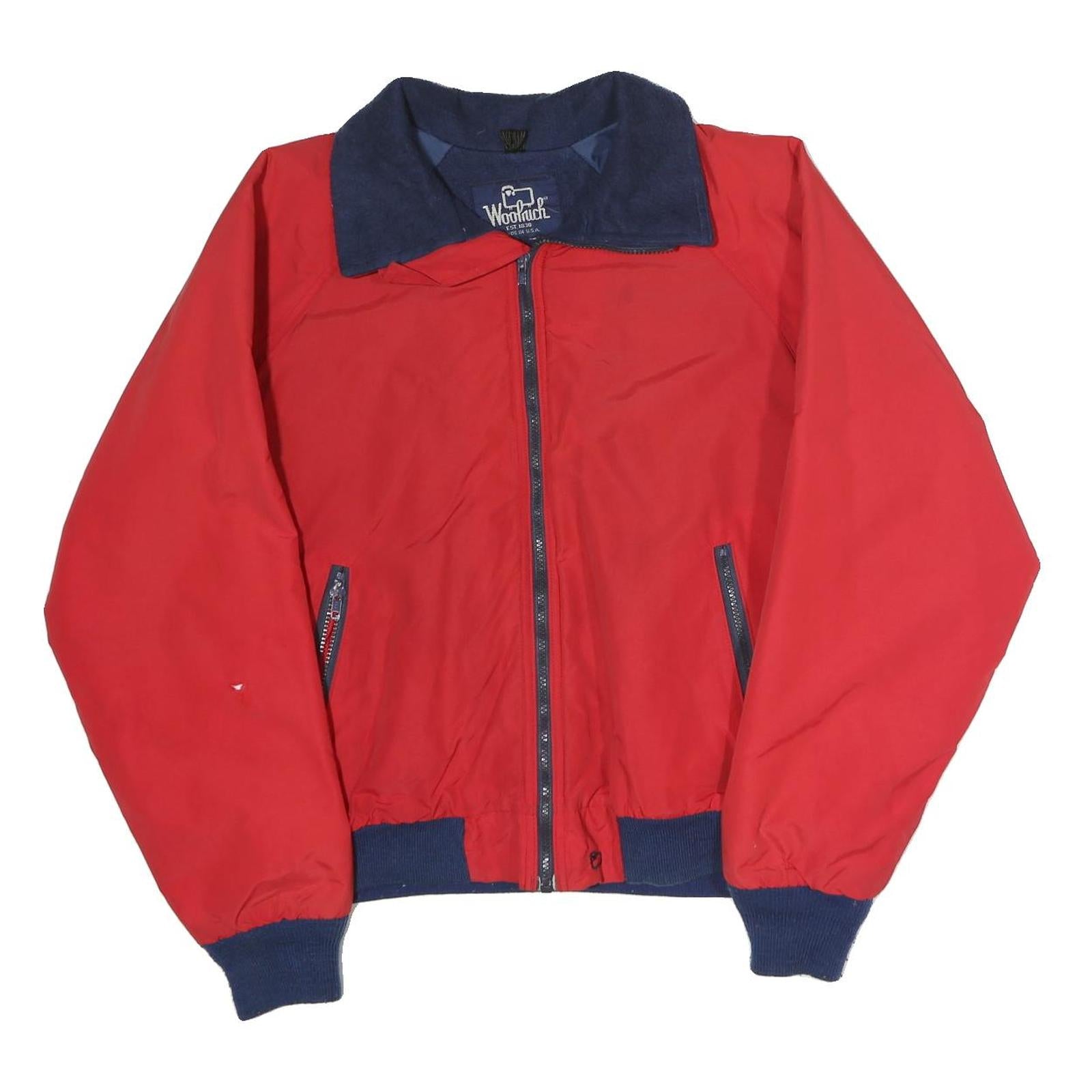 WOOLRICH Mens Red & Navy Zip Jacket L Cotton Blend Classic Casual Outerwear