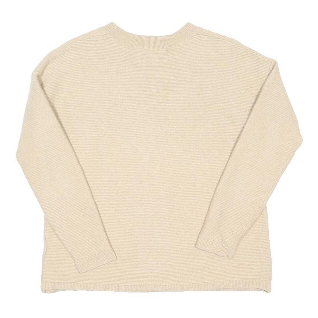 HOBBS LONDON Womens Cream Plain Cotton Blend Jumper Crew Neck Basic Knit S
