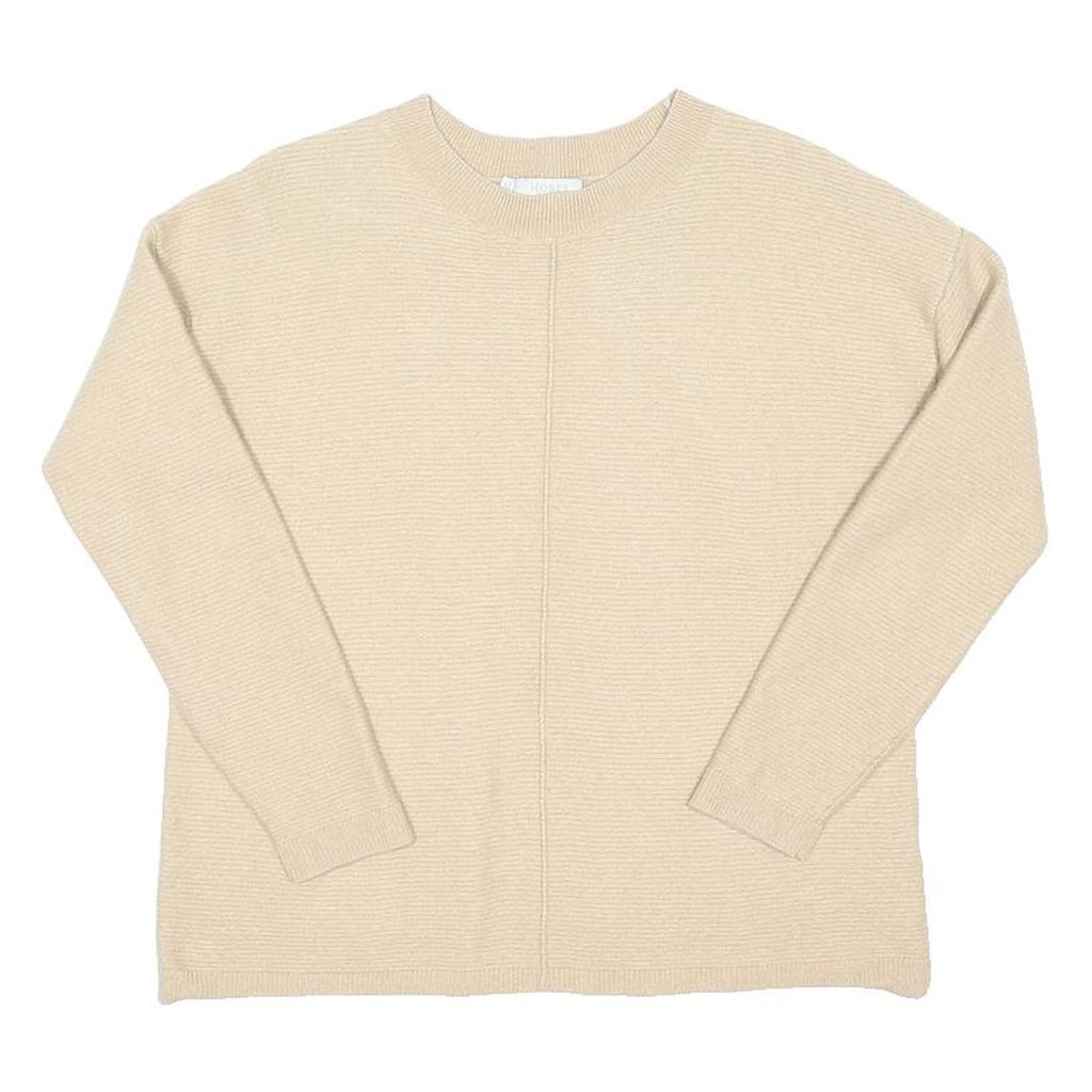 HOBBS LONDON Womens Cream Plain Cotton Blend Jumper Crew Neck Basic Knit S