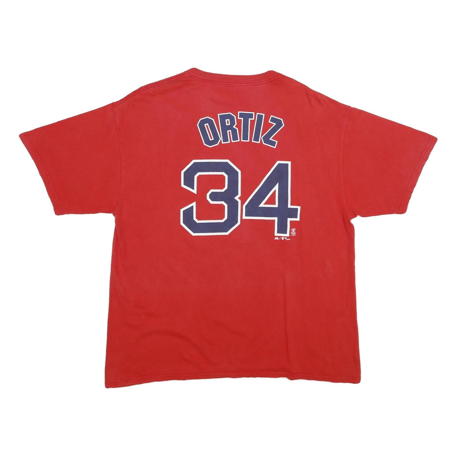 MAJESTIC Mens Red Sox Red Graphic T-Shirt XL Short Sleeve Crew Neck Ortiz 34