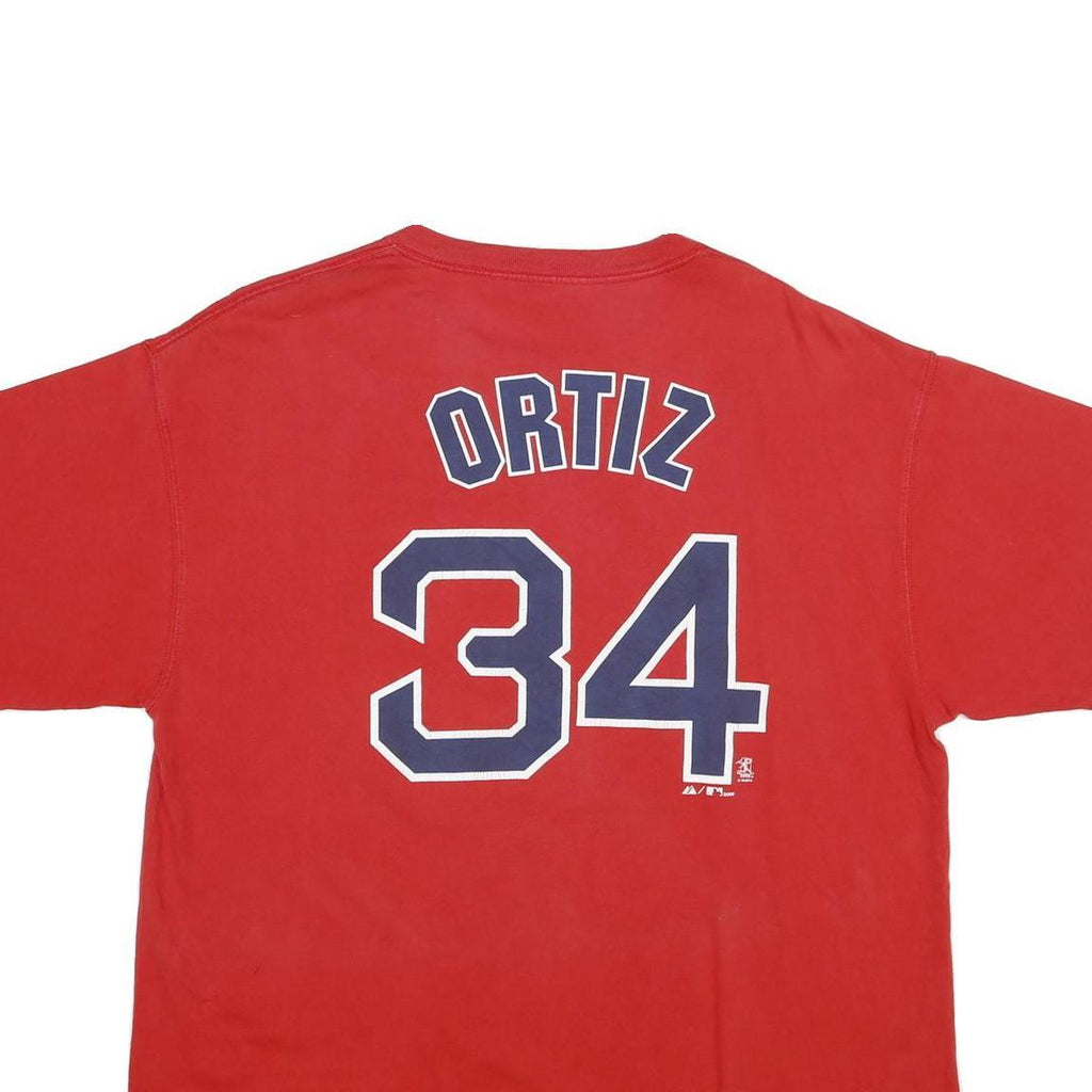 MAJESTIC Mens Red Sox Red Graphic T-Shirt XL Short Sleeve Crew Neck Ortiz 34
