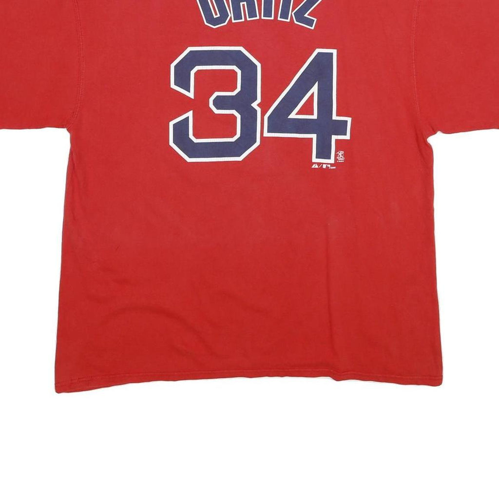 MAJESTIC Mens Red Sox Red Graphic T-Shirt XL Short Sleeve Crew Neck Ortiz 34
