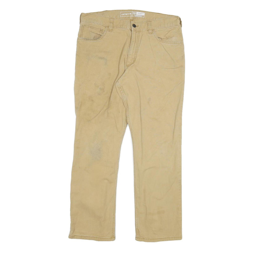 CARHARTT Mens Relaxed Trousers Beige W34 L30 Cotton Blend Zip Pockets Workwear