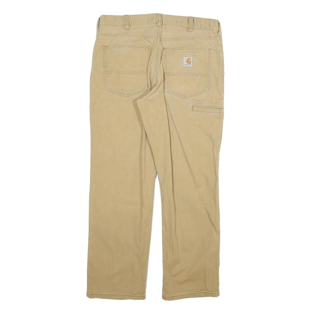 CARHARTT Mens Relaxed Trousers Beige W34 L30 Cotton Blend Zip Pockets Workwear