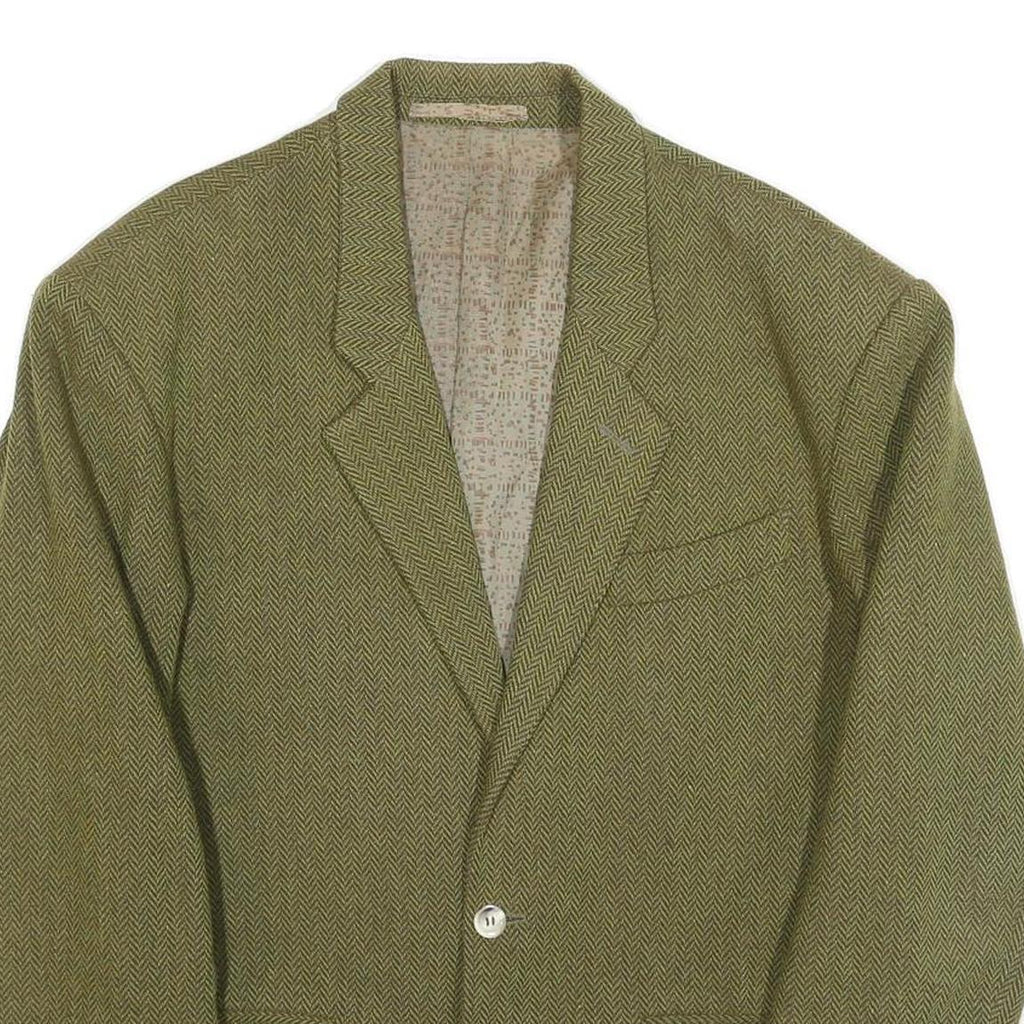ESPRIT Mens Green Herringbone Blazer Classic Fit M Wool Blend Woven Button