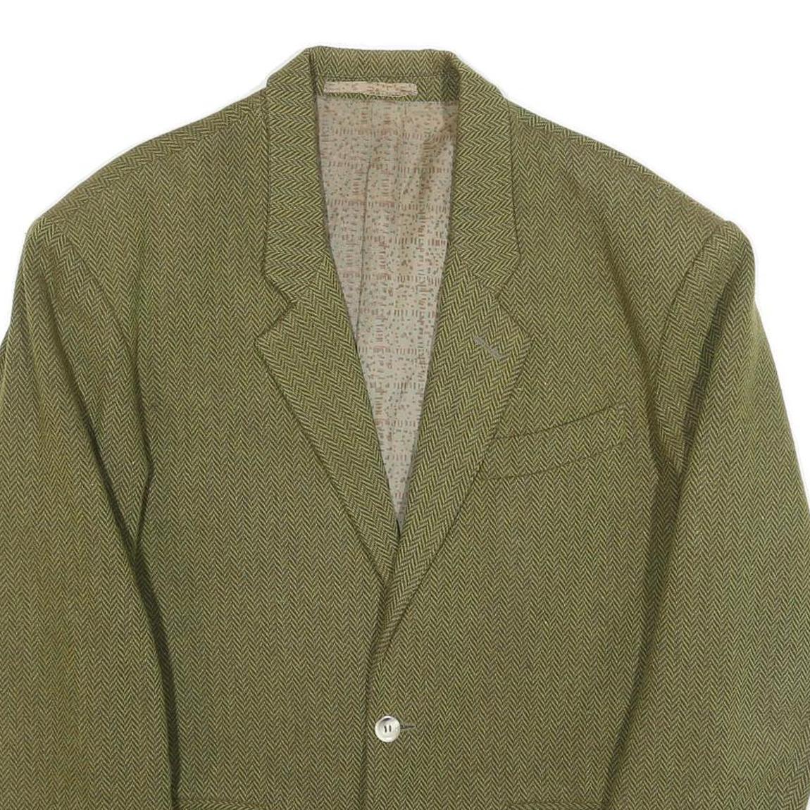 ESPRIT Mens Green Herringbone Blazer Classic Fit M Wool Blend Woven Button