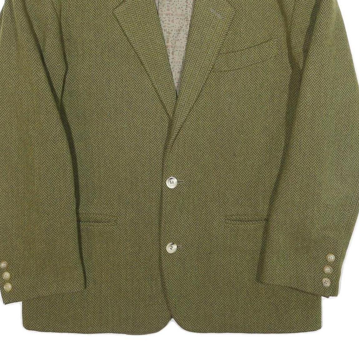 ESPRIT Mens Green Herringbone Blazer Classic Fit M Wool Blend Woven Button