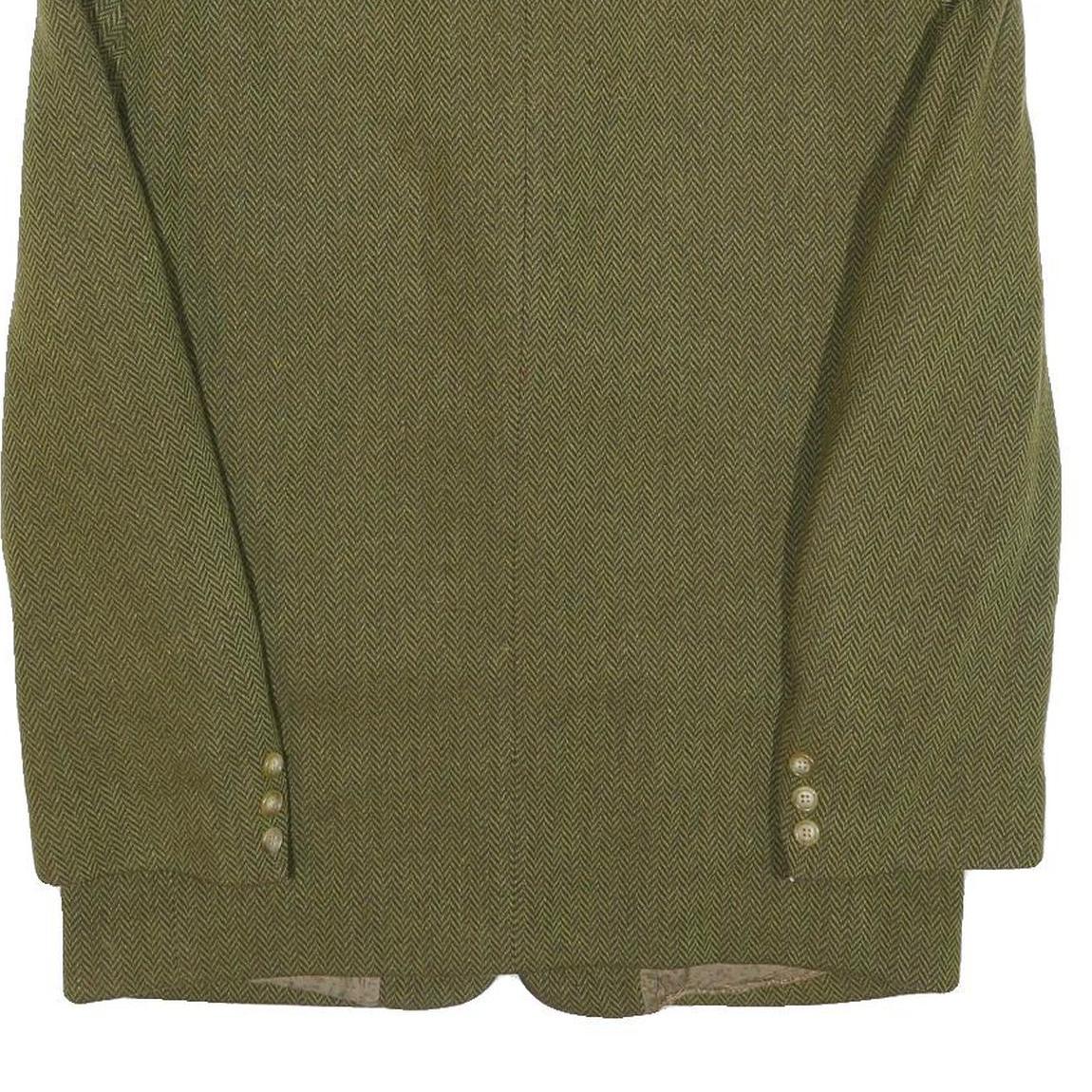 ESPRIT Mens Green Herringbone Blazer Classic Fit M Wool Blend Woven Button