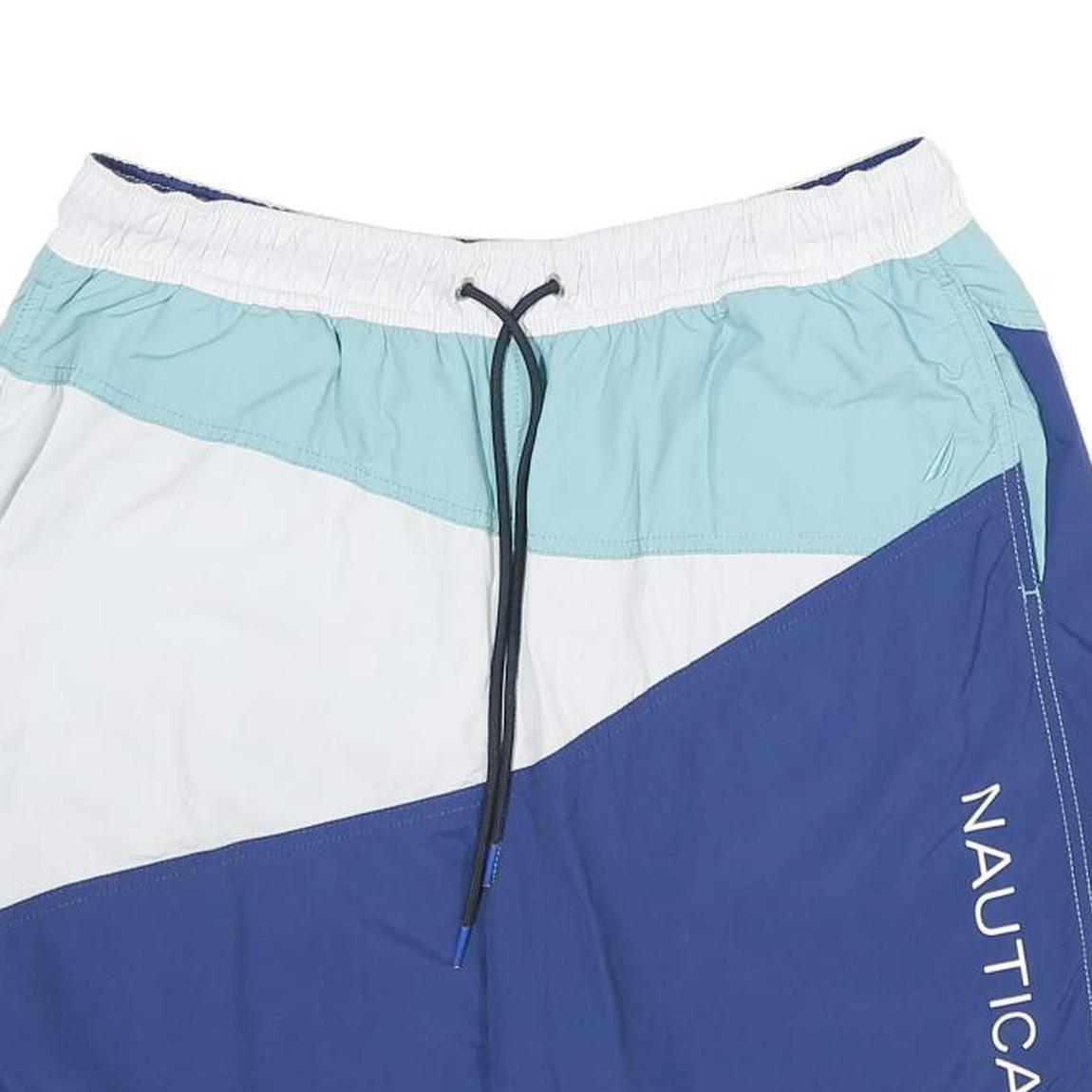 NAUTICA Mens Shorts Blue & White Colourblock Casual L W32 Swimwear