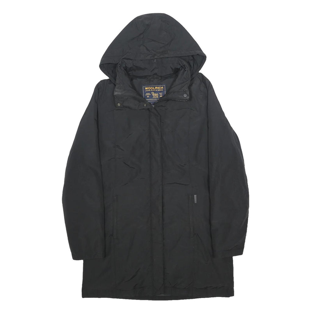 WOOLRICH Womens Black Jacket M Cotton Blend Hooded Zip Up Casual Outerwear