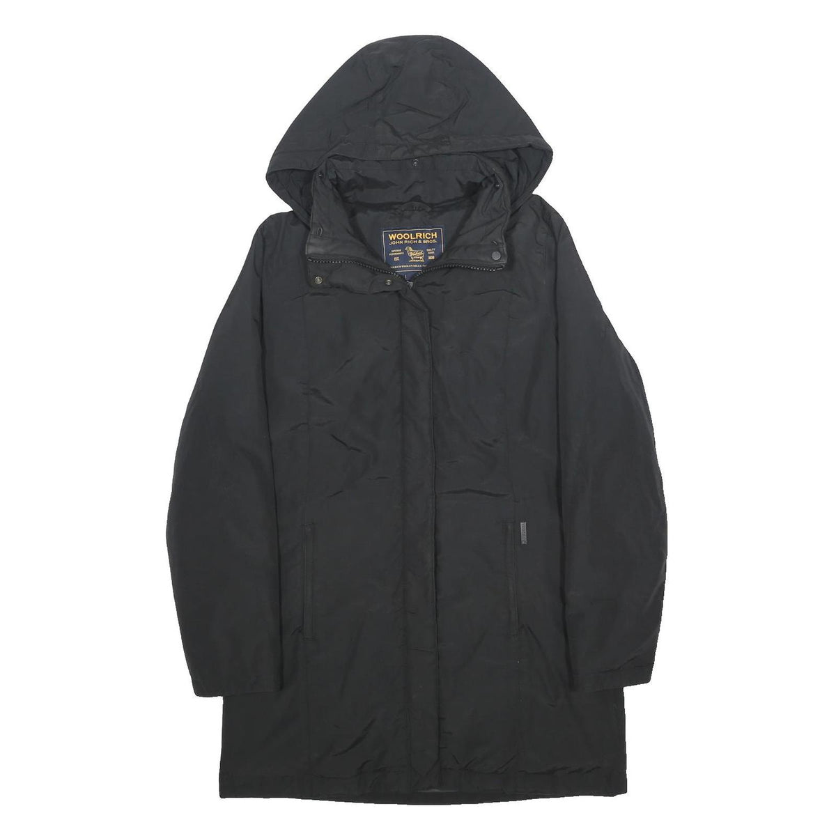WOOLRICH Womens Black Jacket M Cotton Blend Hooded Zip Up Casual Outerwear