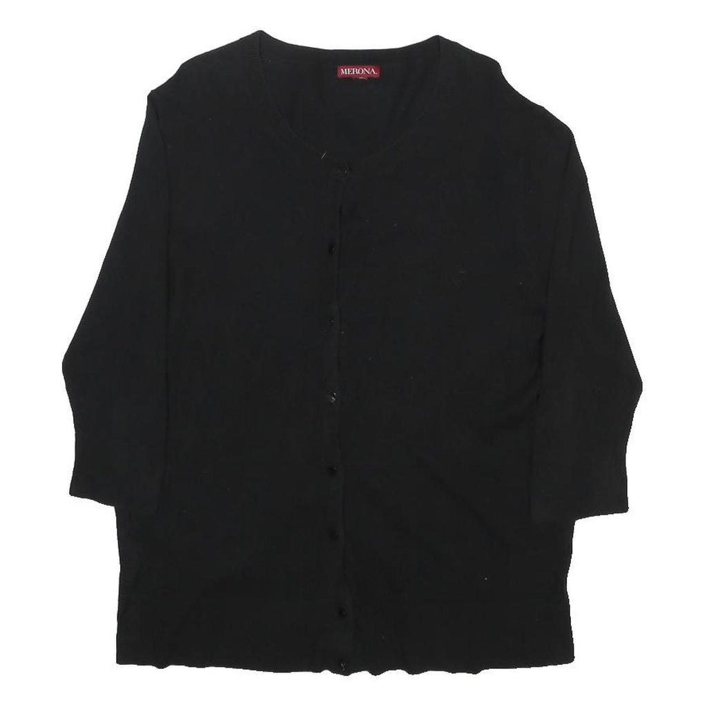 MERONA Womens Black Plain Jumper Crew Neck Basic Knit M Cotton Blend Button Up