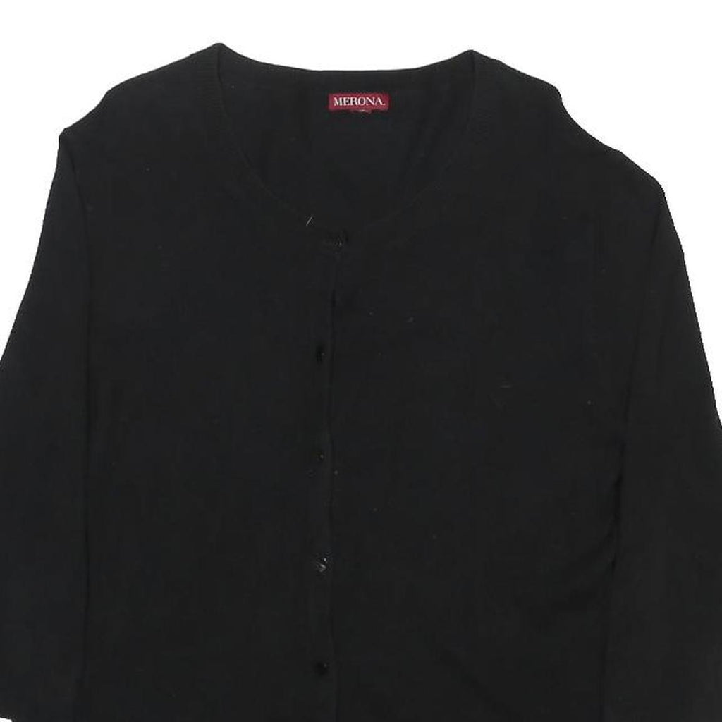 MERONA Womens Black Plain Jumper Crew Neck Basic Knit M Cotton Blend Button Up