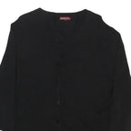 MERONA Womens Black Plain Jumper Crew Neck Basic Knit M Cotton Blend Button Up