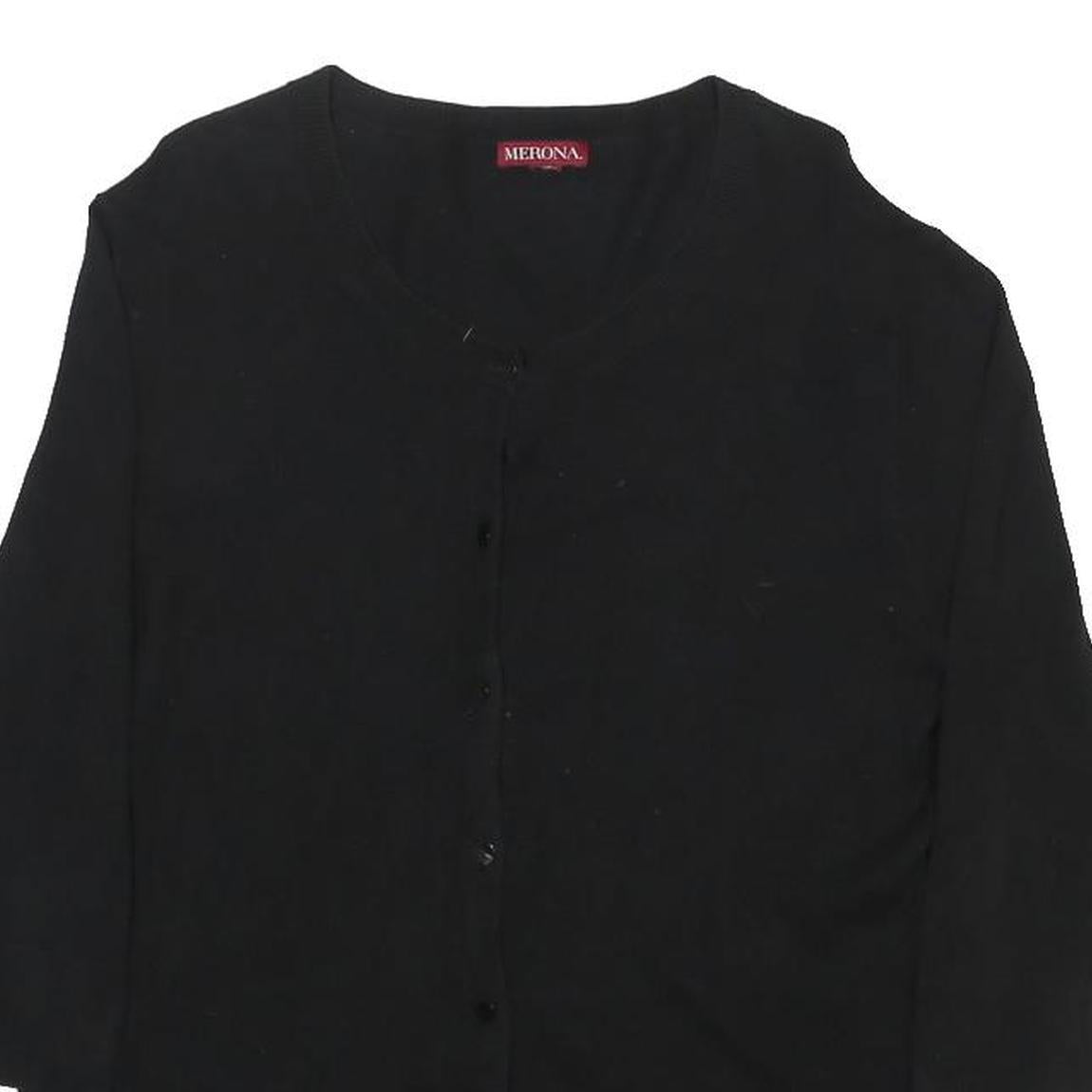 MERONA Womens Black Plain Jumper Crew Neck Basic Knit M Cotton Blend Button Up