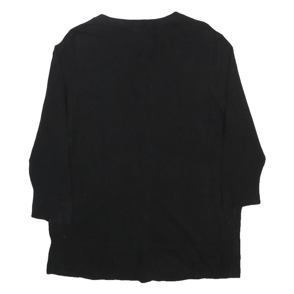 MERONA Womens Black Plain Jumper Crew Neck Basic Knit M Cotton Blend Button Up