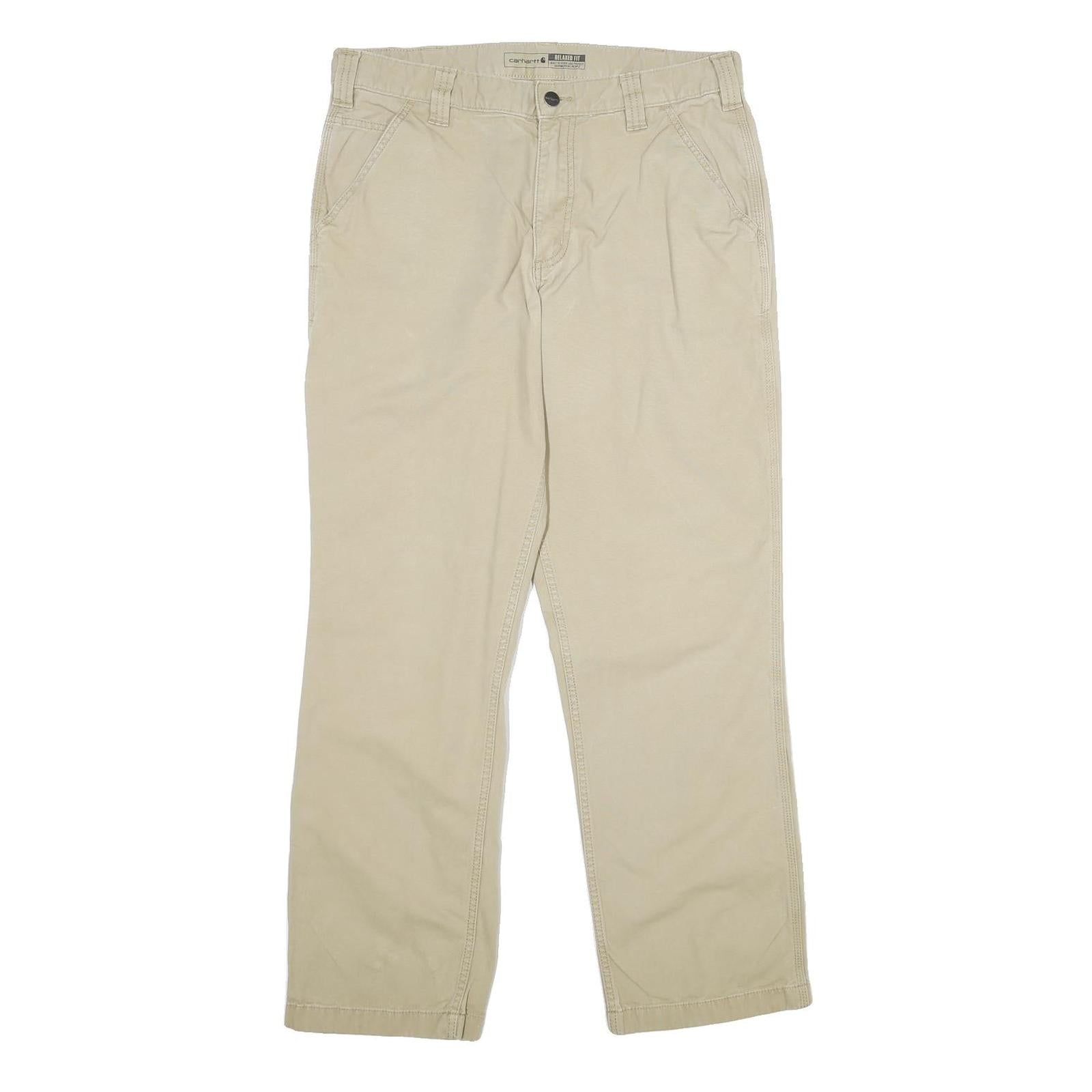 CARHARTT Mens Beige Relaxed Straight Trousers W34 L32 Cotton Blend Zip Workwear