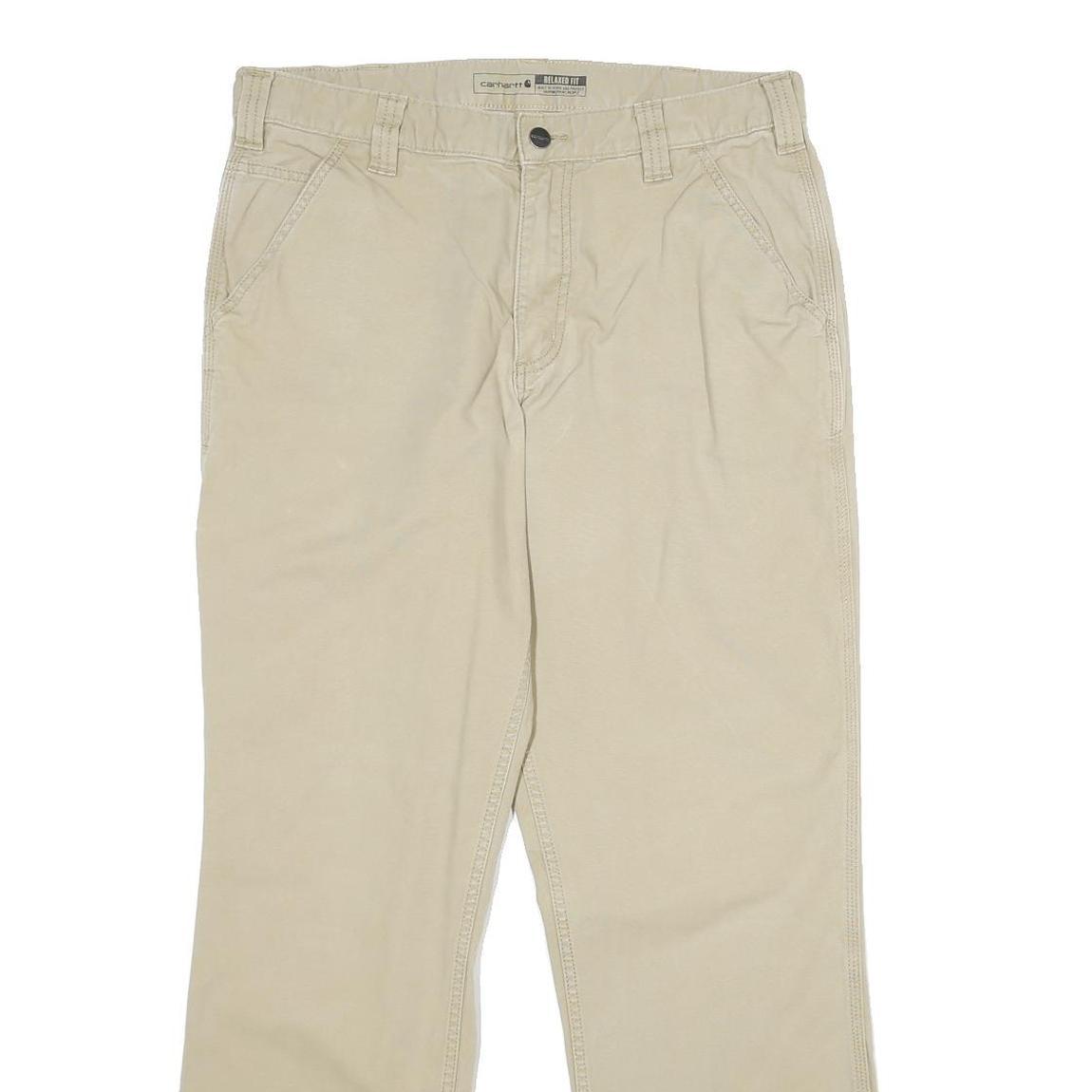 CARHARTT Mens Beige Relaxed Straight Trousers W34 L32 Cotton Blend Zip Workwear