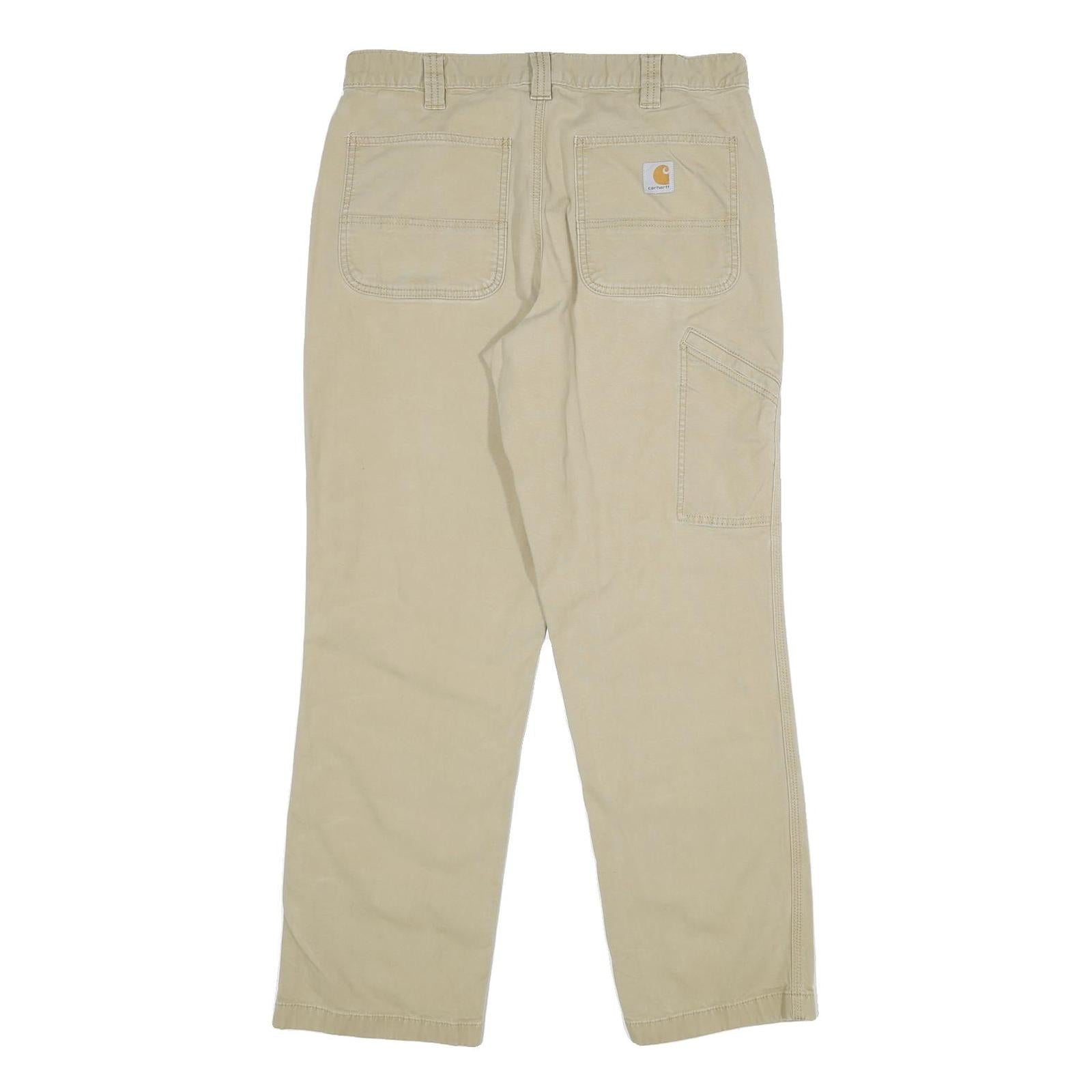CARHARTT Mens Beige Relaxed Straight Trousers W34 L32 Cotton Blend Zip Workwear