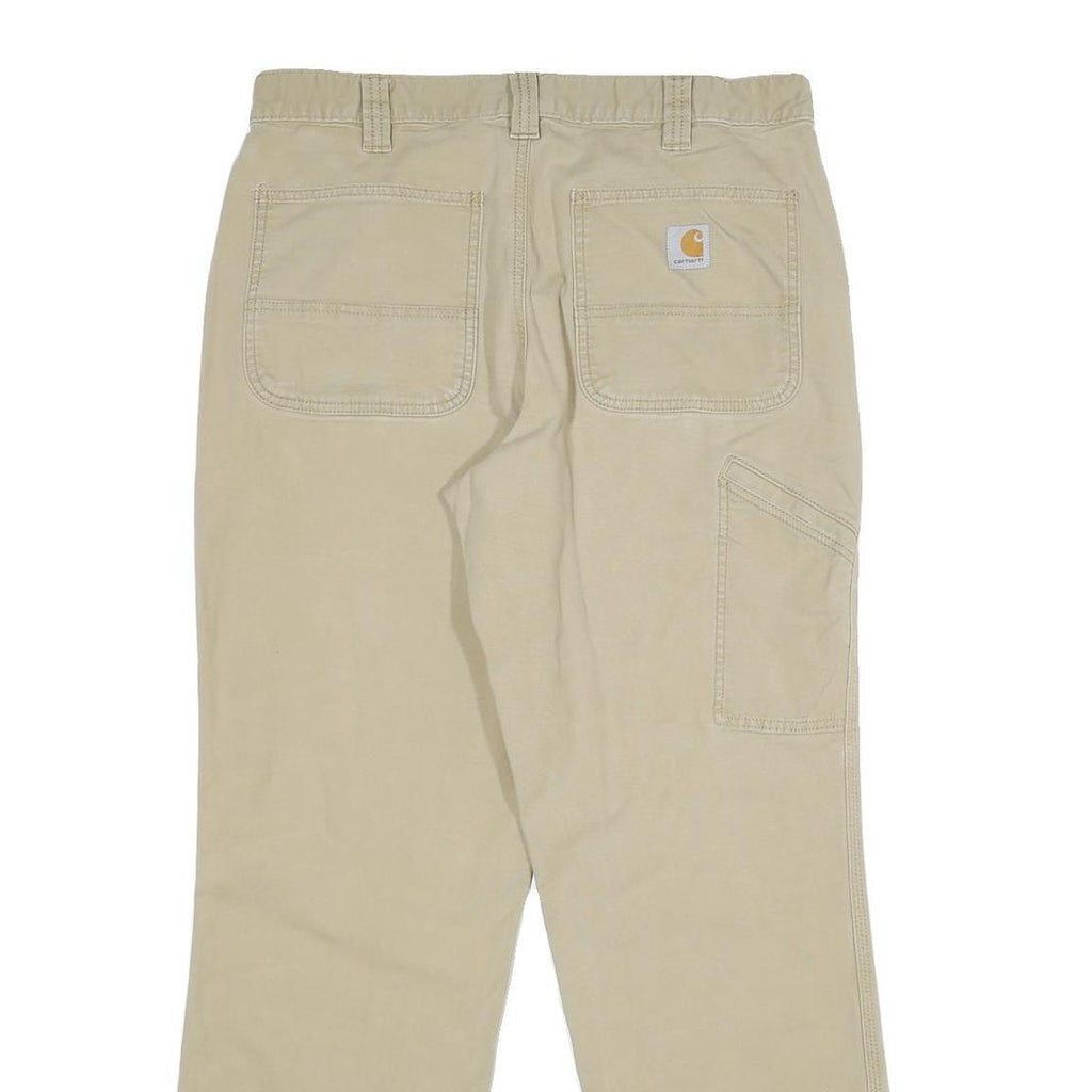 CARHARTT Mens Beige Relaxed Straight Trousers W34 L32 Cotton Blend Zip Workwear