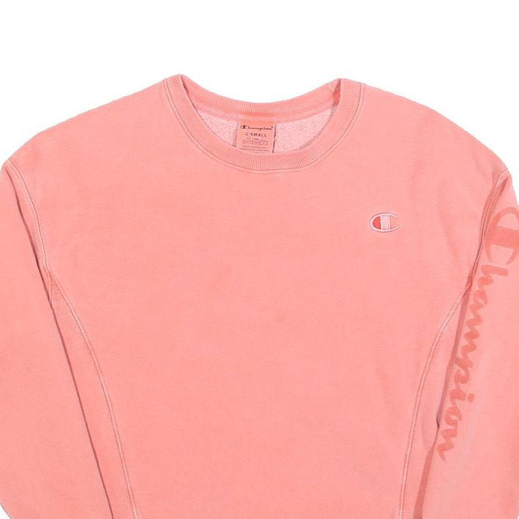 CHAMPION Womens Pink Crew Neck XS Cotton Blend Pullover Sweatshirt Logo Sleeve