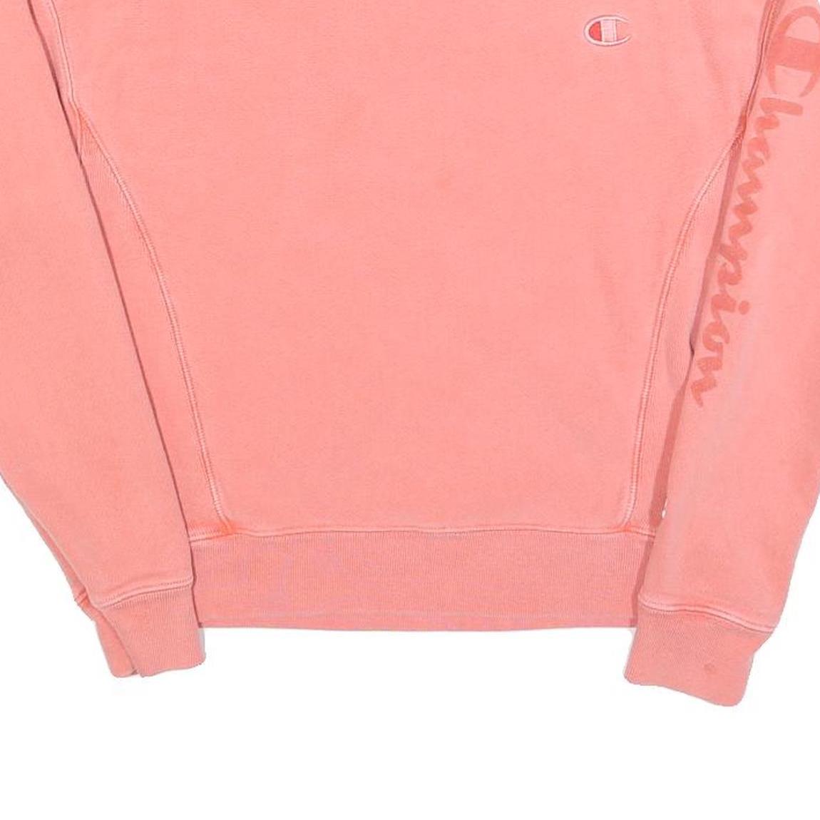 CHAMPION Womens Pink Crew Neck XS Cotton Blend Pullover Sweatshirt Logo Sleeve