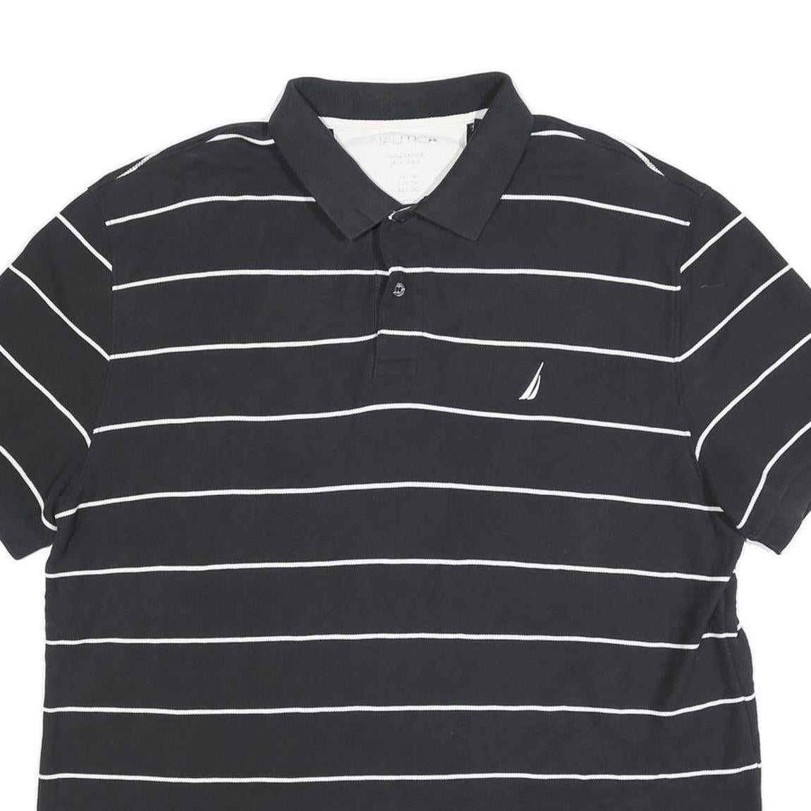 NAUTICA Mens Black & White Striped Short Sleeve Polo Shirt 2XL Cotton Blend