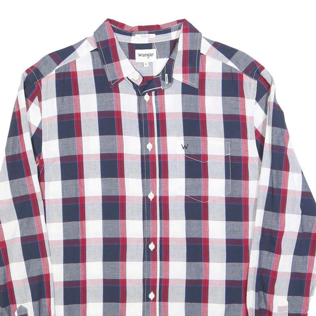WRANGLER Mens Blue & Red Check Shirt M Cotton Blend Casual Button Down