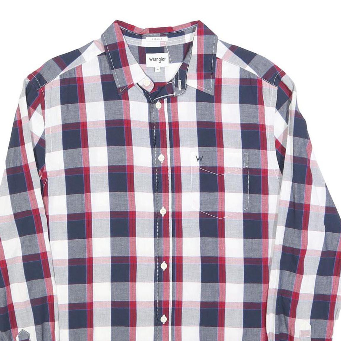 WRANGLER Mens Blue & Red Check Shirt M Cotton Blend Casual Button Down