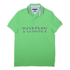 TOMMY HILFIGER Mens Green Short Sleeve Polo Shirt S Cotton Blend Logo Print