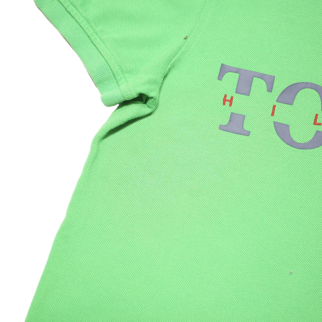 TOMMY HILFIGER Mens Green Short Sleeve Polo Shirt S Cotton Blend Logo Print