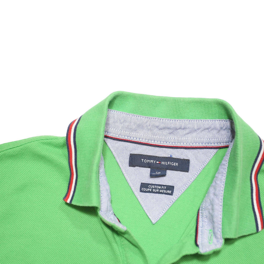 TOMMY HILFIGER Mens Green Short Sleeve Polo Shirt S Cotton Blend Logo Print