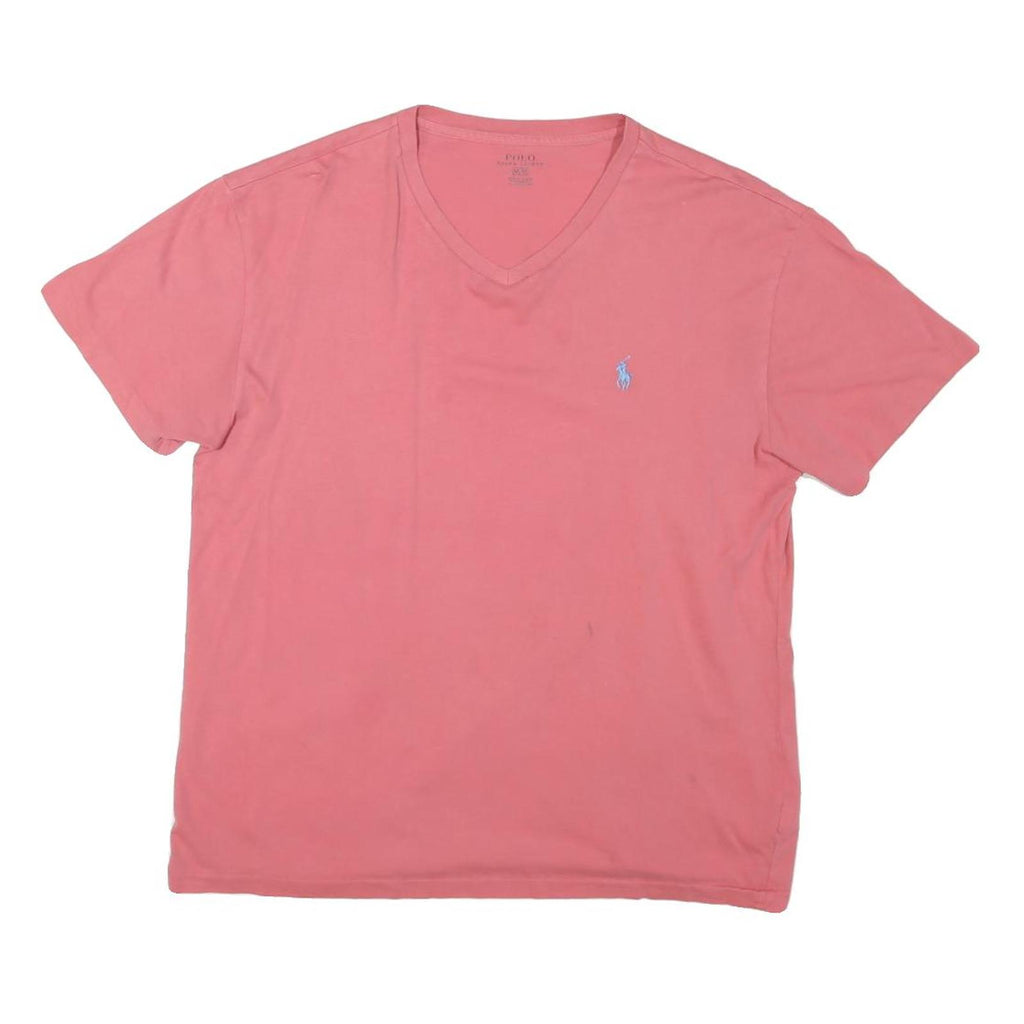 POLO RALPH LAUREN Mens Pink V-Neck T-Shirt M Cotton Blend Classic Fit