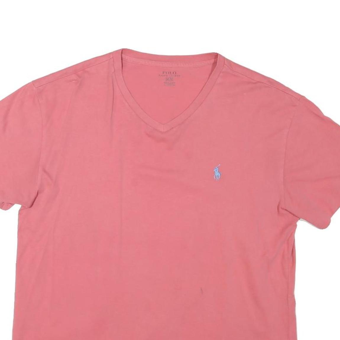 POLO RALPH LAUREN Mens Pink V-Neck T-Shirt M Cotton Blend Classic Fit