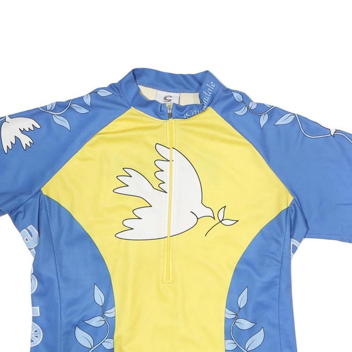 CANNONDALE Womens Blue & Yellow Peace Graphic Modern T-Shirt M Short Sleeve Half