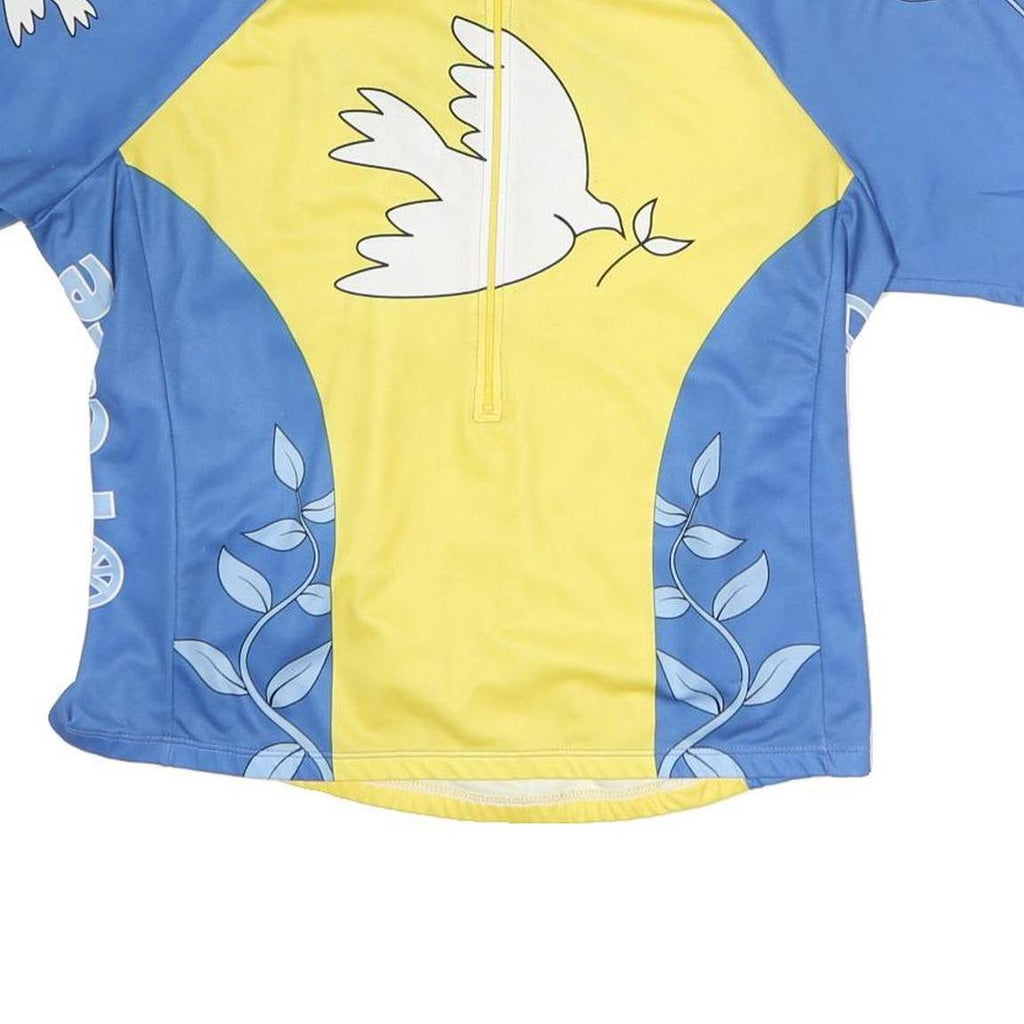 CANNONDALE Womens Blue & Yellow Peace Graphic Modern T-Shirt M Short Sleeve Half