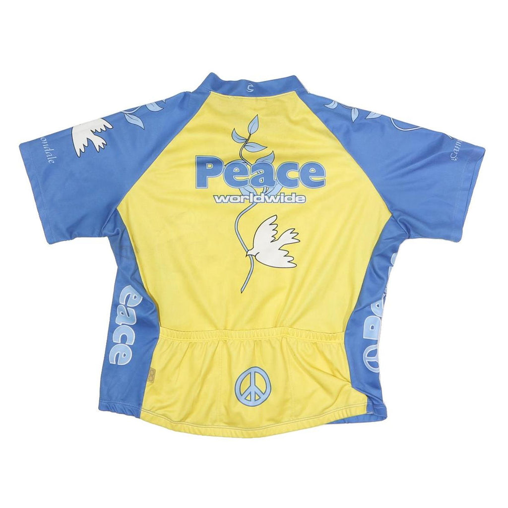 CANNONDALE Womens Blue & Yellow Peace Graphic Modern T-Shirt M Short Sleeve Half