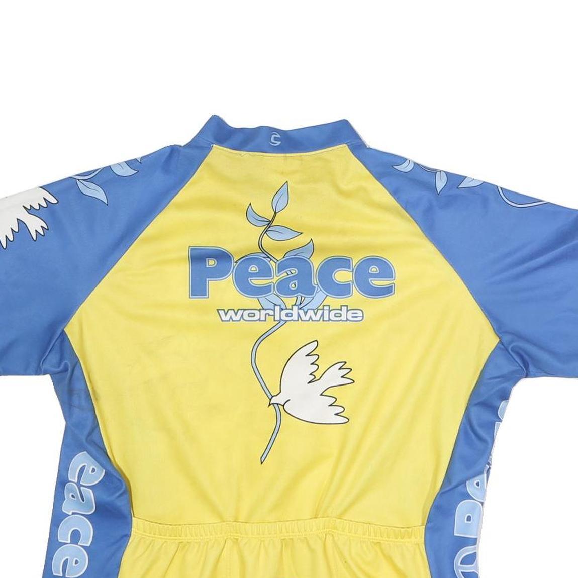 CANNONDALE Womens Blue & Yellow Peace Graphic Modern T-Shirt M Short Sleeve Half