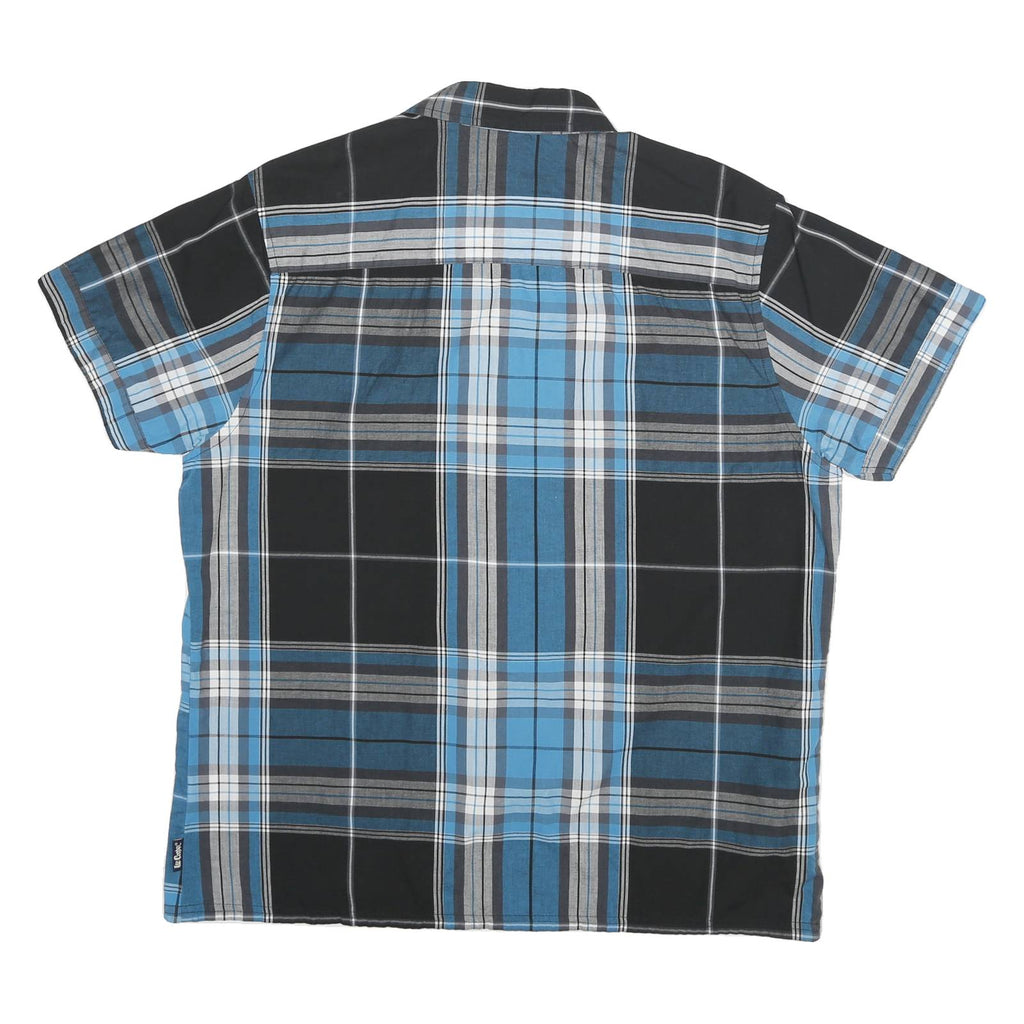 LEE COOPER Mens Blue & Black Plaid Shirt XL Cotton Blend Short Sleeve Casual