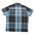 LEE COOPER Mens Blue & Black Plaid Shirt XL Cotton Blend Short Sleeve Casual