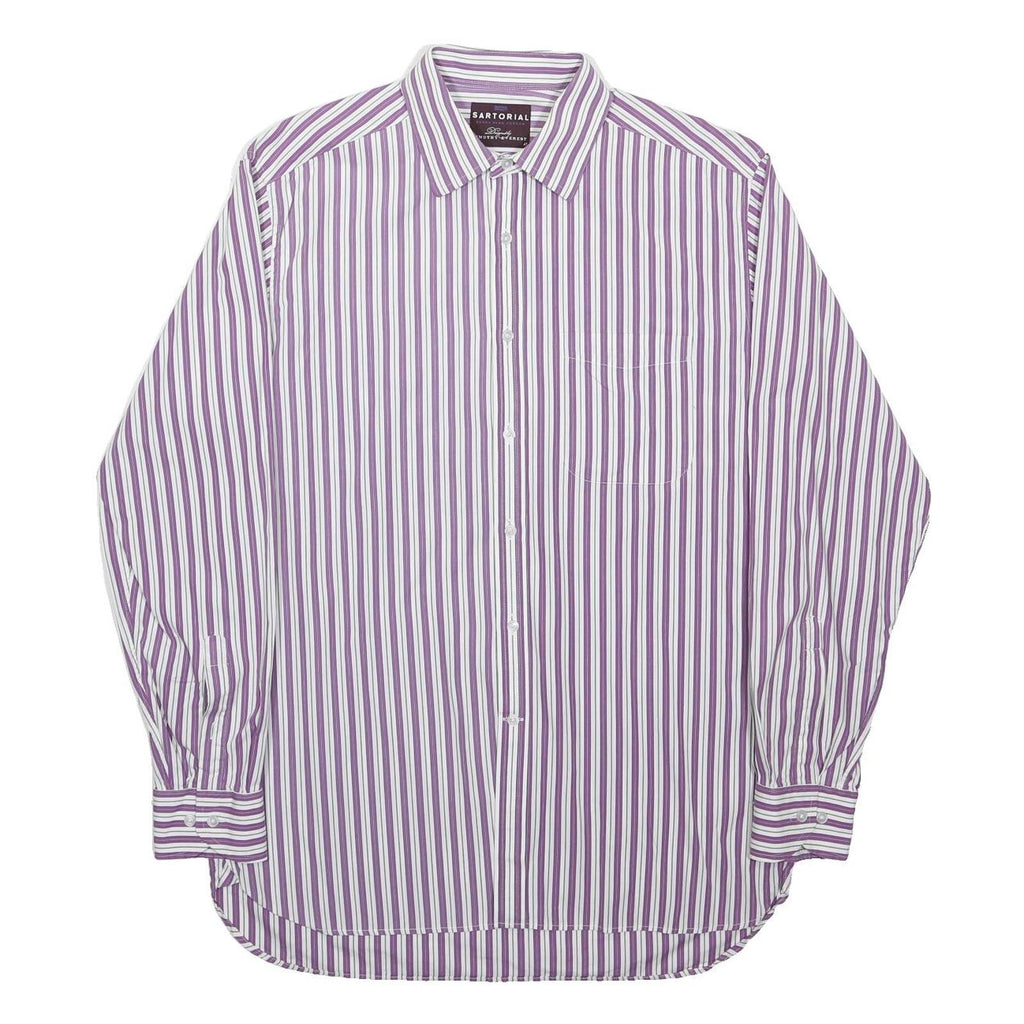 MARKS & SPENCER Mens Purple & White Striped Shirt M Formal Cotton Blend