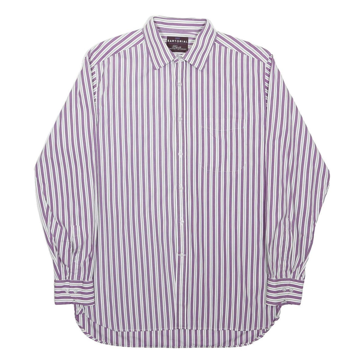 MARKS & SPENCER Mens Purple & White Striped Shirt M Formal Cotton Blend