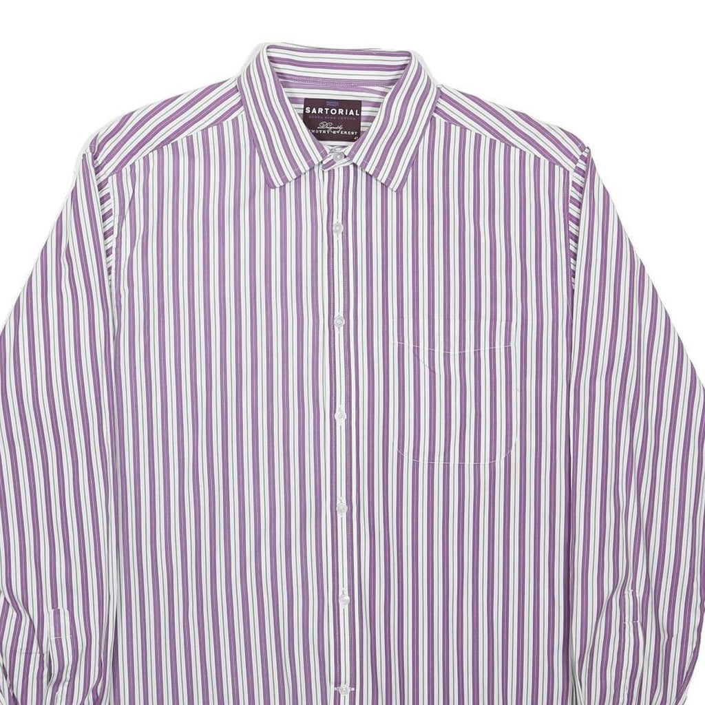MARKS & SPENCER Mens Purple & White Striped Shirt M Formal Cotton Blend