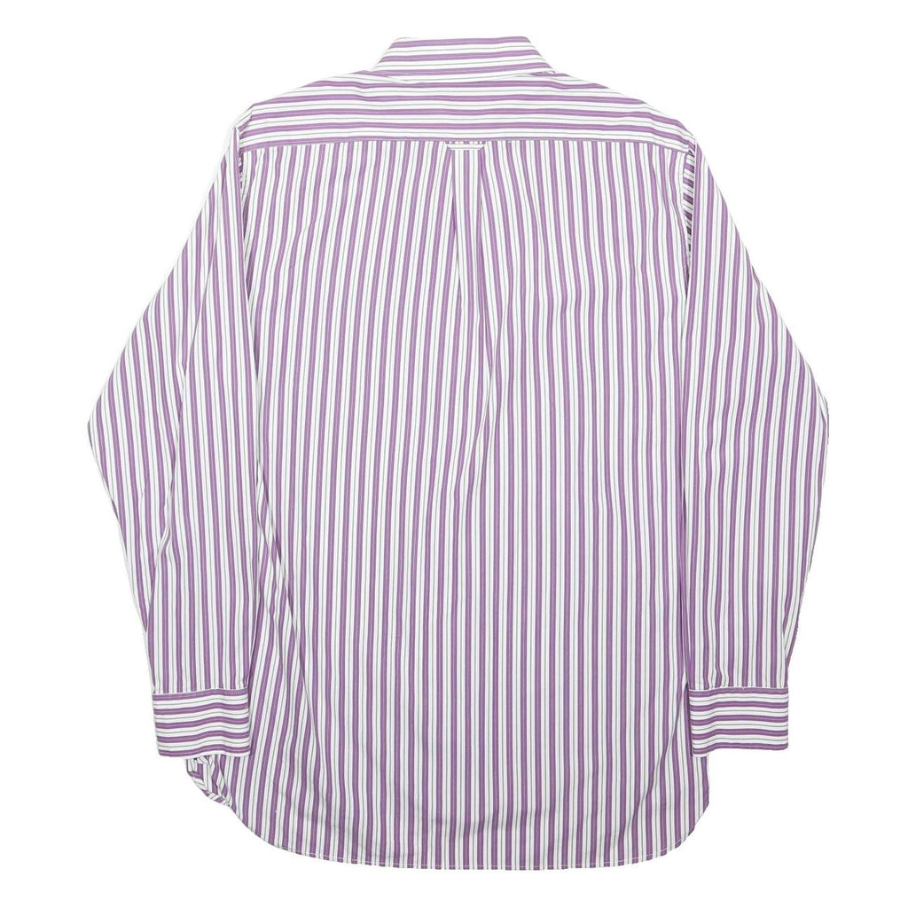 MARKS & SPENCER Mens Purple & White Striped Shirt M Formal Cotton Blend