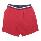 TOMMY HILFIGER Mens Red Casual Shorts L W30 Elastic Waistband Logo
