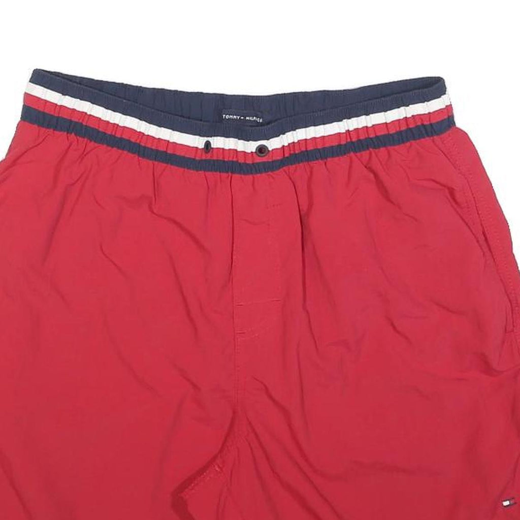 TOMMY HILFIGER Mens Red Casual Shorts L W30 Elastic Waistband Logo