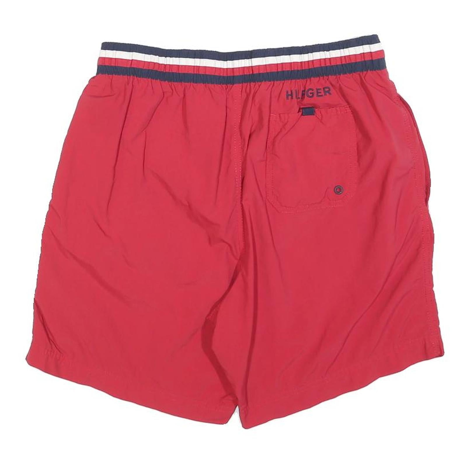 TOMMY HILFIGER Mens Red Casual Shorts L W30 Elastic Waistband Logo